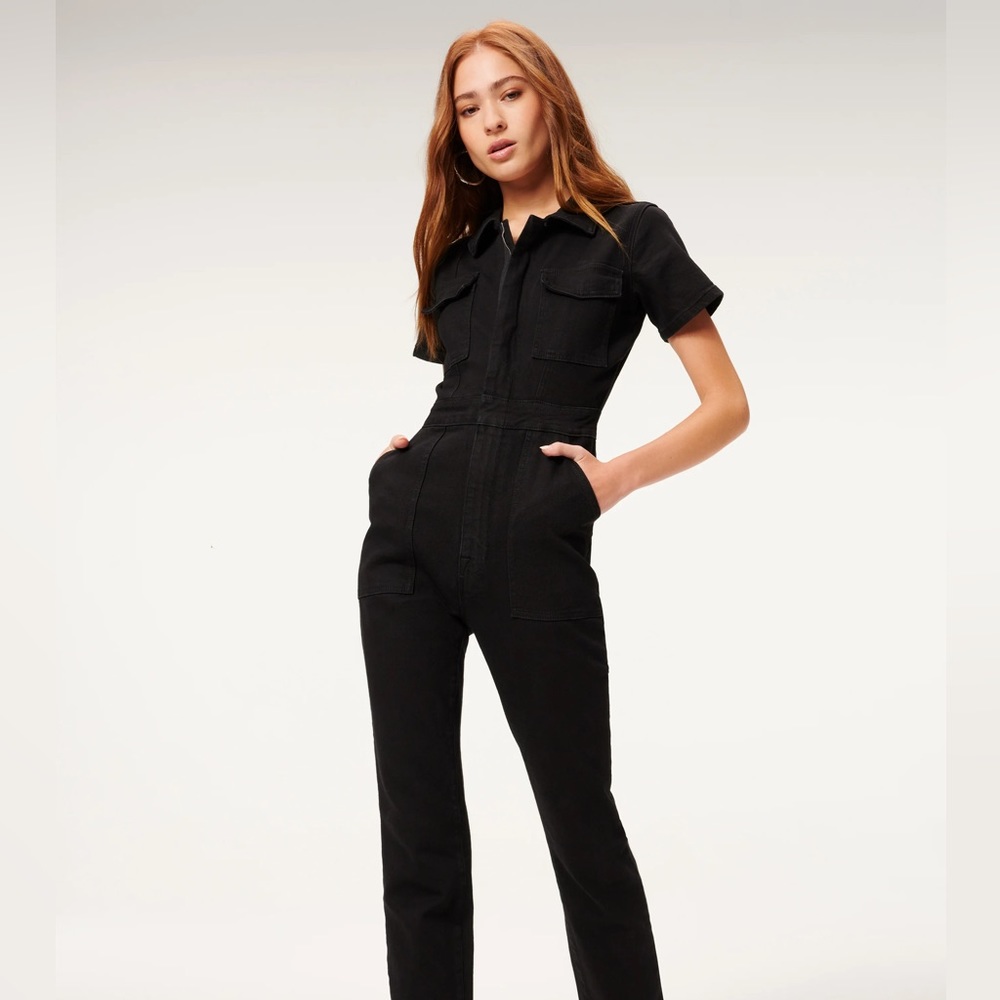 Good American black denim jumpsuit size 1 (s)